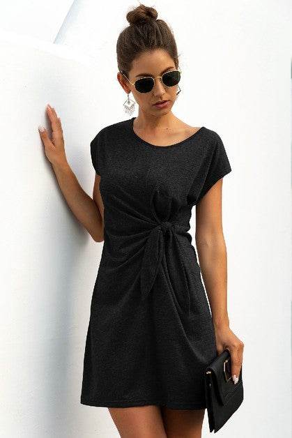 Solid Twist Knot Front Short Sleeve Tee Fit Dress - Shop Style & More | Fresh Looks, Everyday Deals & Free Shipping