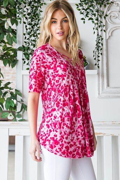 Heimish Full Size Short Sleeve Crisscross Animal Babydoll Top Plus Size - Shop Style & More | Fresh Looks, Everyday Deals & Free Shipping