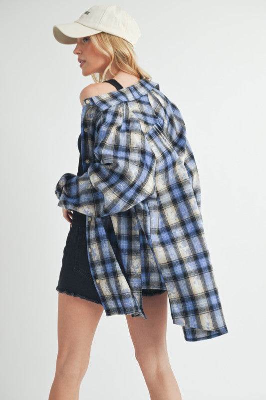 Aemi + Co Washed Plaid Button Up Raglan Sleeve Flannel Shirt - Shop Style & More | Fresh Looks, Everyday Deals & Free Shipping