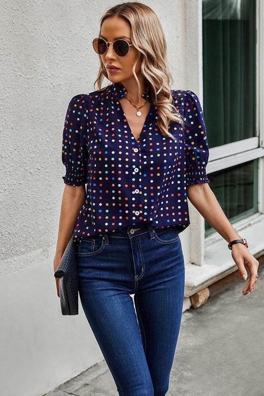 Polka Dot Print Puff Sleeve Loose Shirt - Shop Style & More | Fresh Looks, Everyday Deals & Free Shipping