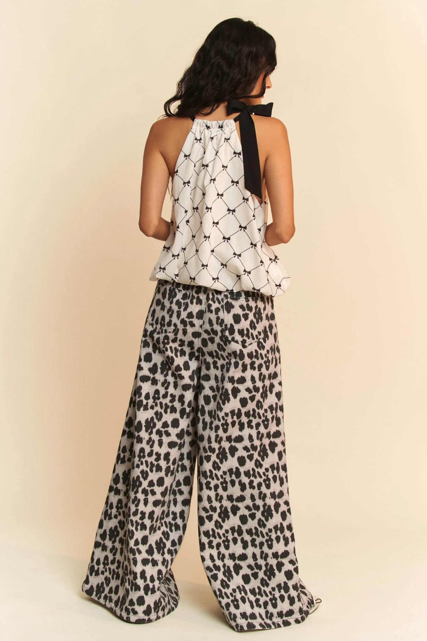 Davi & Dani Ribbon Checker Printed Tie Halter Neck Blouse Top - Shop Style & More | Fresh Looks, Everyday Deals & Free Shipping