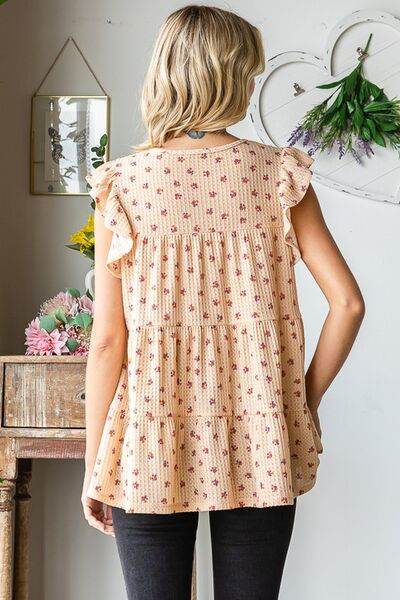 Heimish Full Size Butterfly Short Sleeve Round Neck Ditsy Floral Print Tiered Top Plus Size - Shop Style & More | Fresh Looks, Everyday Deals & Free Shipping