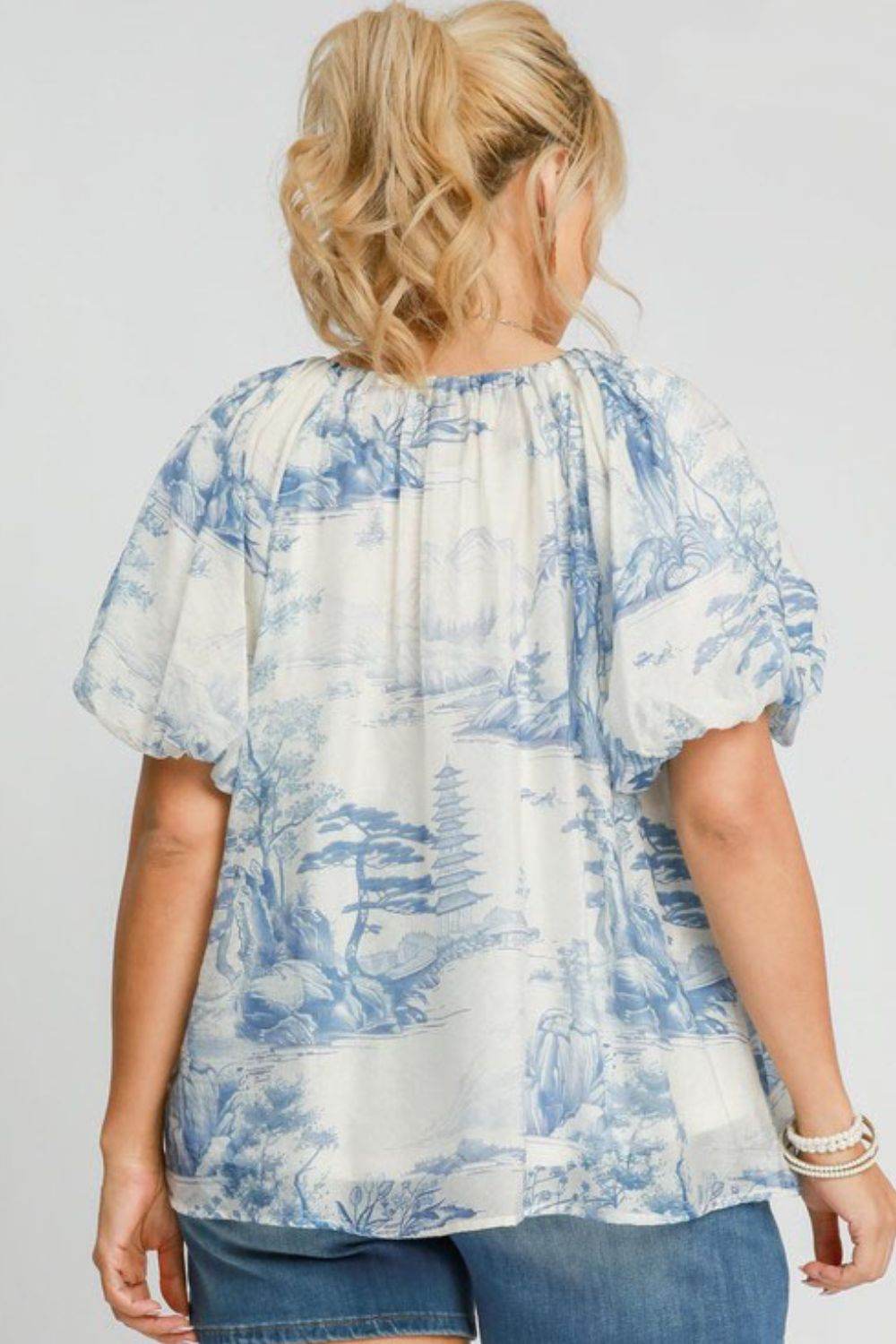 Umgee Full Size Two Tone Toile Print Top Plus Size - Shop Style & More | Fresh Looks, Everyday Deals & Free Shipping