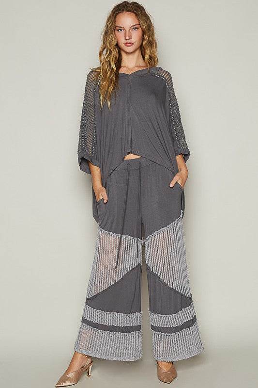 POL Oversize V-Neck Crochet Lace Contrast Studded Top - Shop Style & More | Fresh Looks, Everyday Deals & Free Shipping