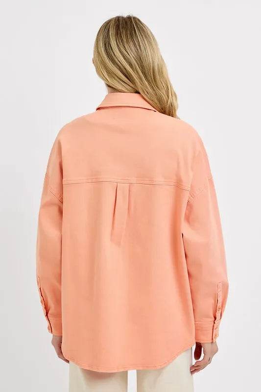 RISEN Full Size Button Down Long Sleeve Denim Shacket with Chest Pockets Plus Size - Shop Style & More | Fresh Looks, Everyday Deals & Free Shipping