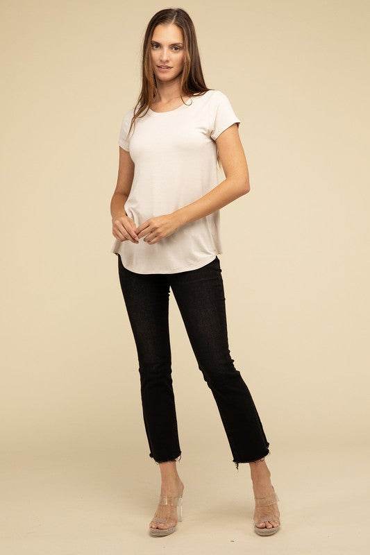 Flowy Round Hem Rayon Short Sleeve Top - Shop Style & More | Fresh Looks, Everyday Deals & Free Shipping