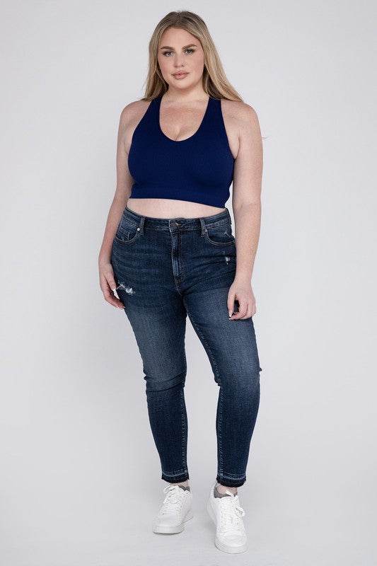 Plus Ribbed Cropped Racerback Tank Top - Shop Style & More | Fresh Looks, Everyday Deals & Free Shipping