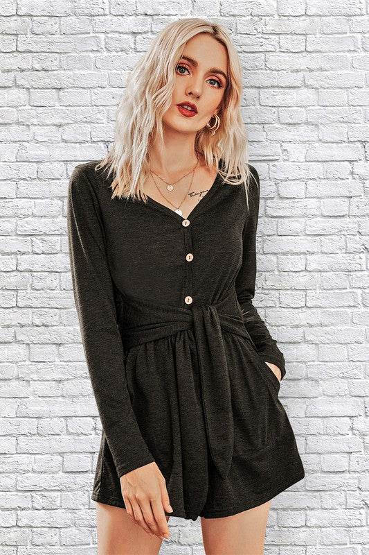 Button Down V Neck Solid Romper - Shop Style & More | Fresh Looks, Everyday Deals & Free Shipping