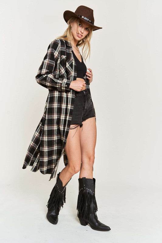 PLAID PRINT COLLAR LONG SHIRT DRESS PLUS - Shop Style & More | Fresh Looks, Everyday Deals & Free Shipping