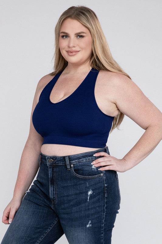 Plus Ribbed Cropped Racerback Tank Top - Shop Style & More | Fresh Looks, Everyday Deals & Free Shipping