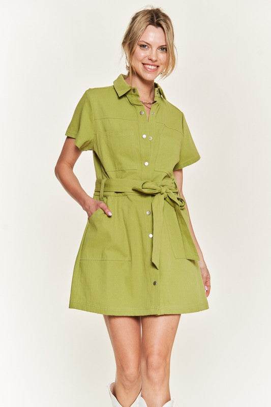 Belted cotton short dress JBJ1023 - Shop Style & More | Fresh Looks, Everyday Deals & Free Shipping