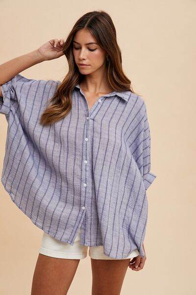 Annie Wear Striped Button Up Half Sleeve Shirt - Shop Style & More | Fresh Looks, Everyday Deals & Free Shipping