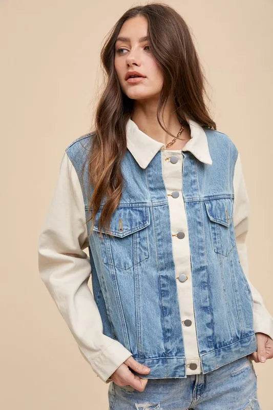 Annie Wear Collared Neck Double Placket Denim Jacket - Shop Style & More | Fresh Looks, Everyday Deals & Free Shipping