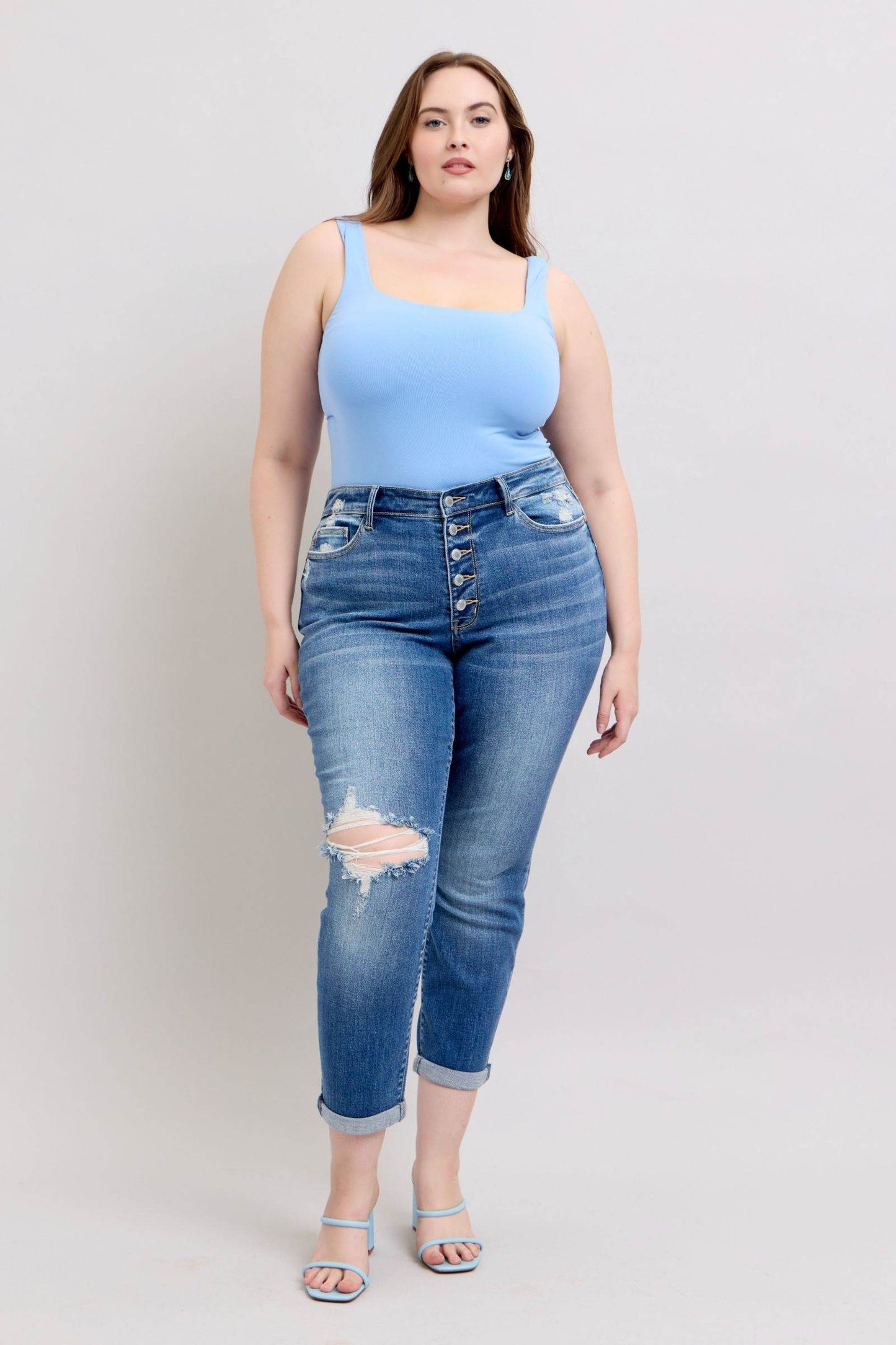 Judy Blue Full Size Button Fly Distressed Jeans with Pockets Plus Size - Shop Style & More | Fresh Looks, Everyday Deals & Free Shipping