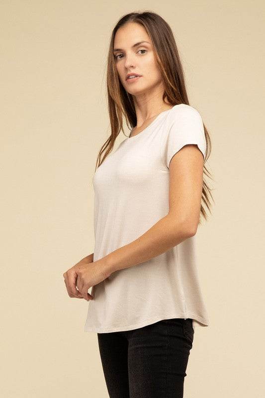 Flowy Round Hem Rayon Short Sleeve Top - Shop Style & More | Fresh Looks, Everyday Deals & Free Shipping