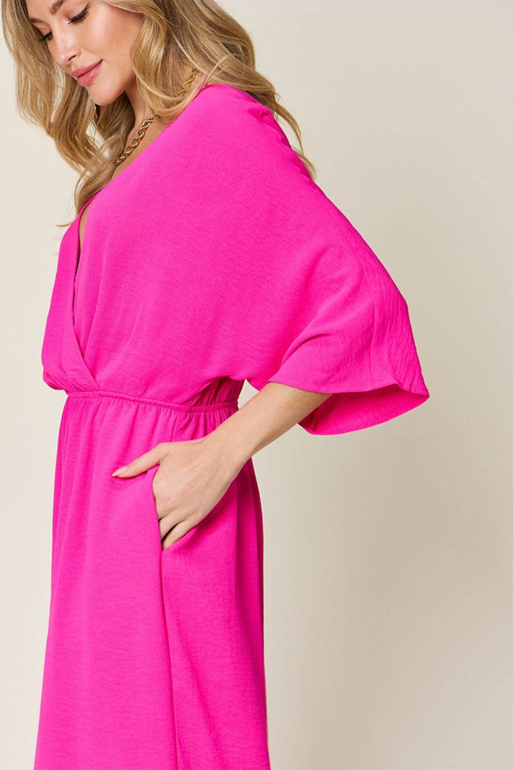 Double Take Full Size Surplice Wide Leg Jumpsuit with Pockets - Shop Style & More | Fresh Looks, Everyday Deals & Free Shipping