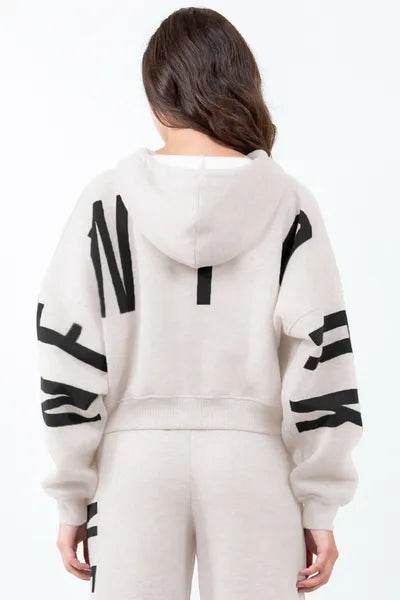 American Bazi Letter Graphic Long Sleeve Drawstring Cropped Hoodie - Shop Style & More | Fresh Looks, Everyday Deals & Free Shipping