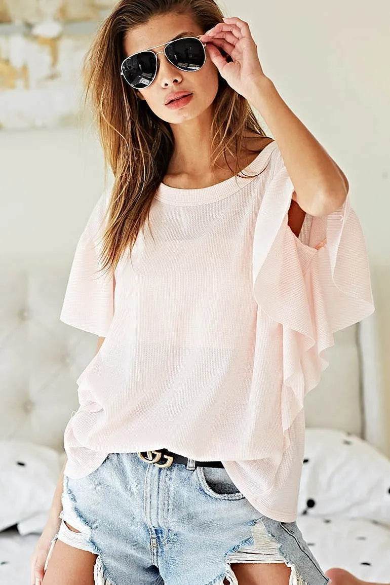 BiBi Thermal Knit with Ruffled Sleeve Top - Shop Style & More | Fresh Looks, Everyday Deals & Free Shipping