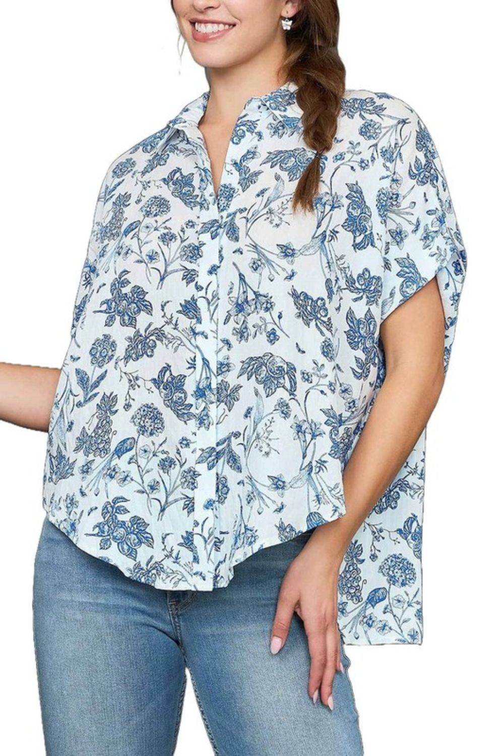 Umgee Full Size Two Tone Floral Print Top Plus Size - Shop Style & More | Fresh Looks, Everyday Deals & Free Shipping