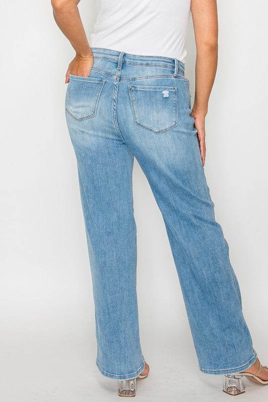 bytos Full Size Distressed High Rise Straight Jeans - Shop Style & More | Fresh Looks, Everyday Deals & Free Shipping