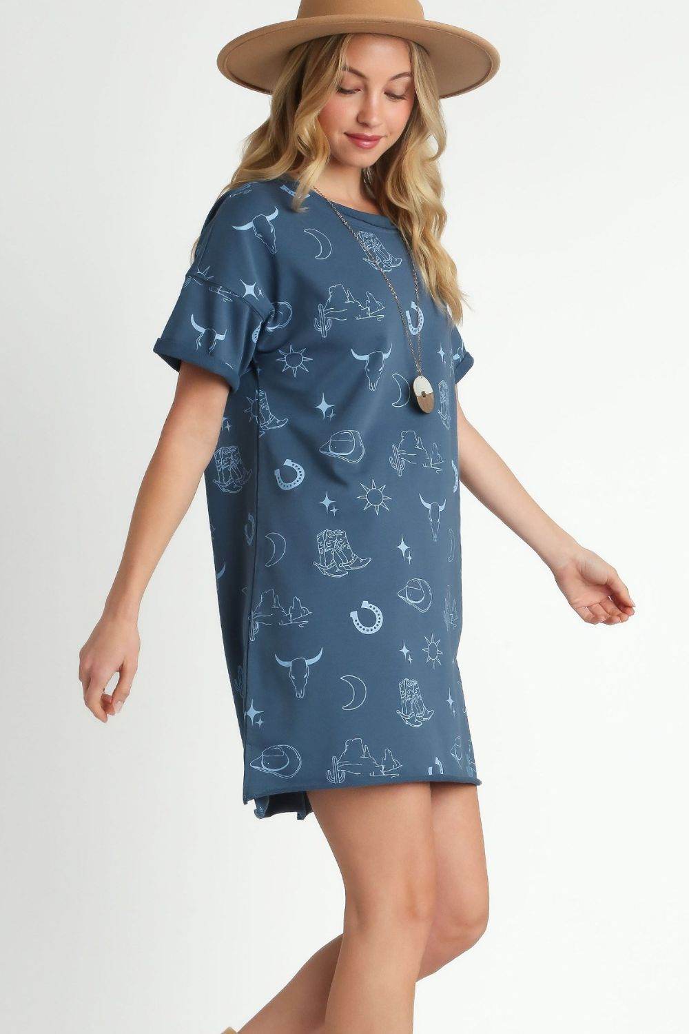 Umgee Full Size French Terry Short Sleeve Round Neck Dress Plus Size - Shop Style & More | Fresh Looks, Everyday Deals & Free Shipping