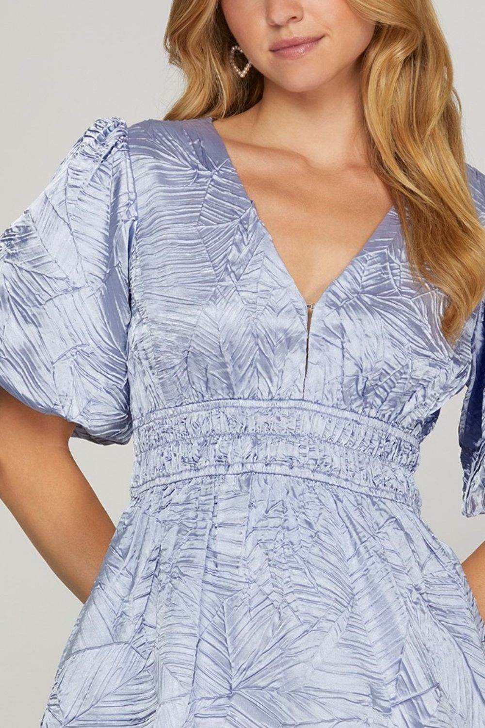 She + Sky Crinkle Woven V-Neck Balloon Sleeve Mini Dress - Shop Style & More | Fresh Looks, Everyday Deals & Free Shipping