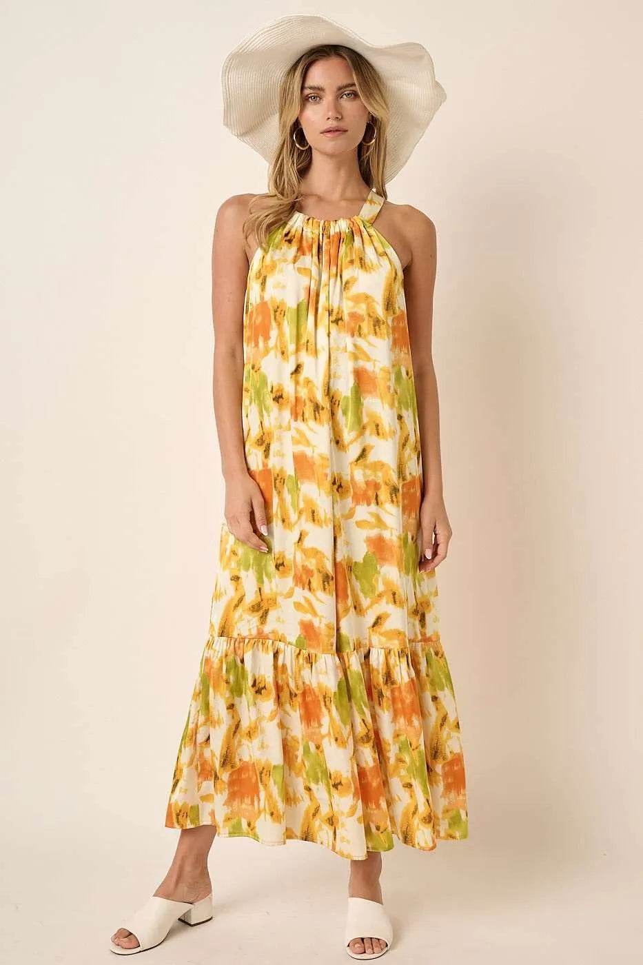 Mittoshop Watercolor Print Halter Neck Satin Maxi Dress - Shop Style & More | Fresh Looks, Everyday Deals & Free Shipping