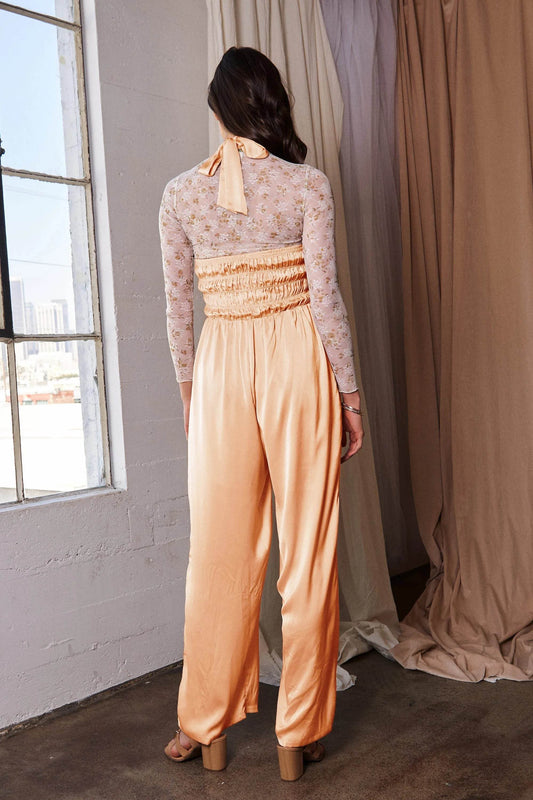 Davi & Dani Halterneck Tie Closure Smocked Bodice Jumpsuit - Shop Style & More | Fresh Looks, Everyday Deals & Free Shipping