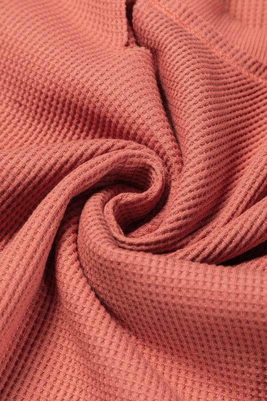 Giselle Exposed Seam Slit Neck Waffle Knit Patchwo - Shop Style & More | Fresh Looks, Everyday Deals & Free Shipping