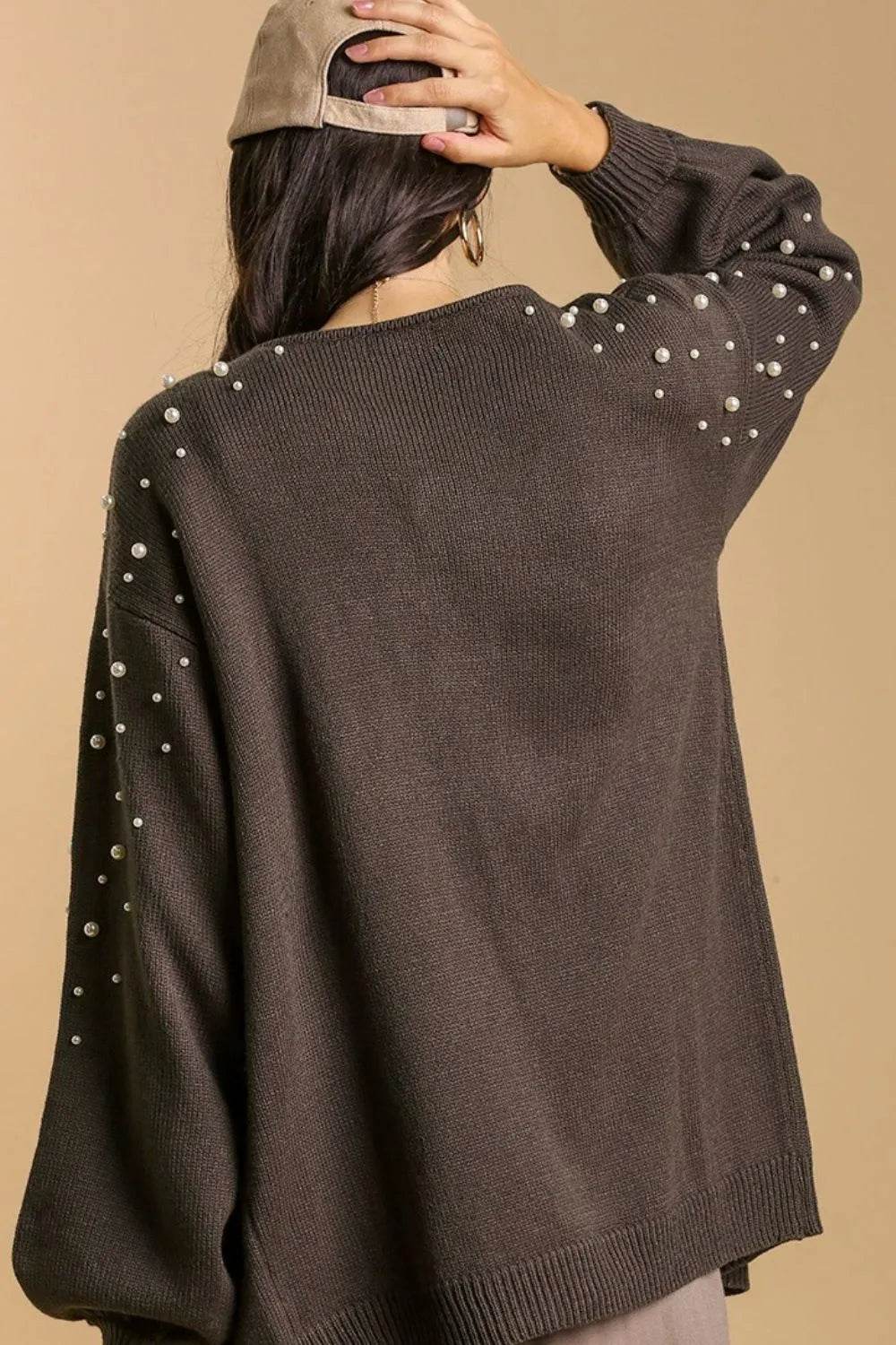 Umgee Full Size Open Front Cardigan with Long Sleeve Pearl Details Plus Size - Shop Style & More | Fresh Looks, Everyday Deals & Free Shipping