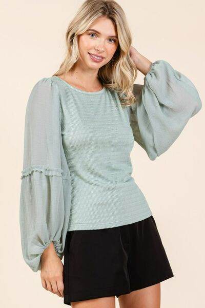 Mittoshop Mixed Media Textured Knit Chiffon Long Sleeve Top - Shop Style & More | Fresh Looks, Everyday Deals & Free Shipping