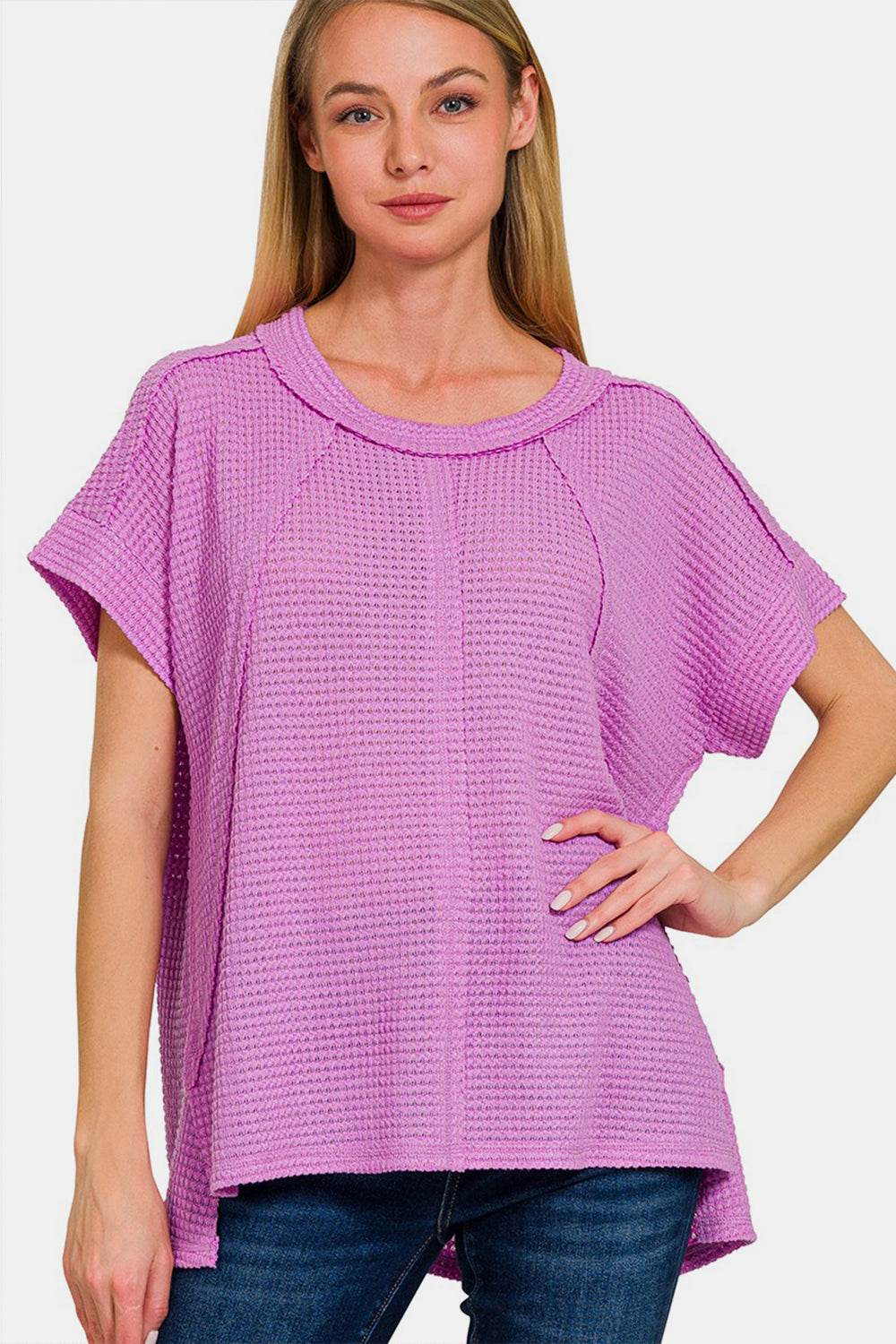 Zenana Waffle Exposed-Seam Short Sleeve T-Shirt - Shop Style & More | Fresh Looks, Everyday Deals & Free Shipping