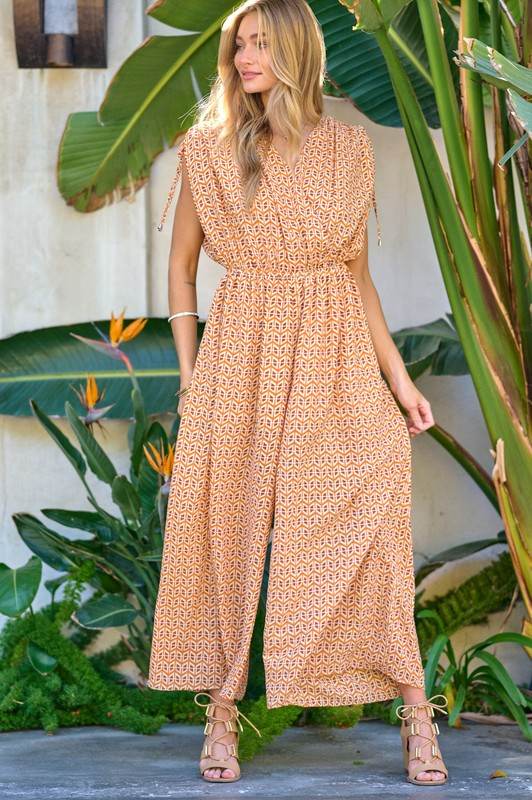 Printed V-Neck Sleeveless Jumpsuit - Shop Style & More | Fresh Looks, Everyday Deals & Free Shipping