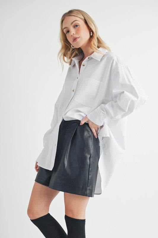 Aemi + Co High-Low Collared Neck Drop Shoulder Shirt - Shop Style & More | Fresh Looks, Everyday Deals & Free Shipping