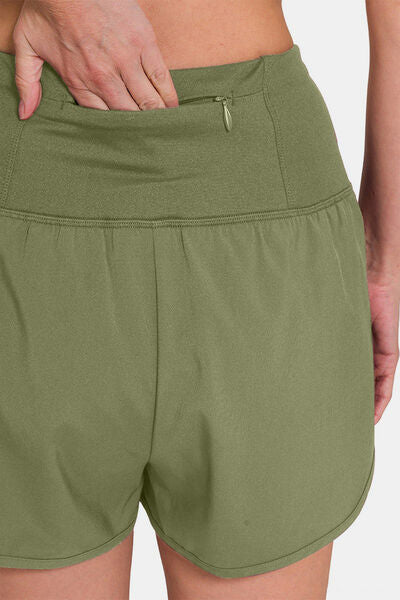 Zenana High-Waisted Zippered Back Pocket Active Shorts Sport Shorts