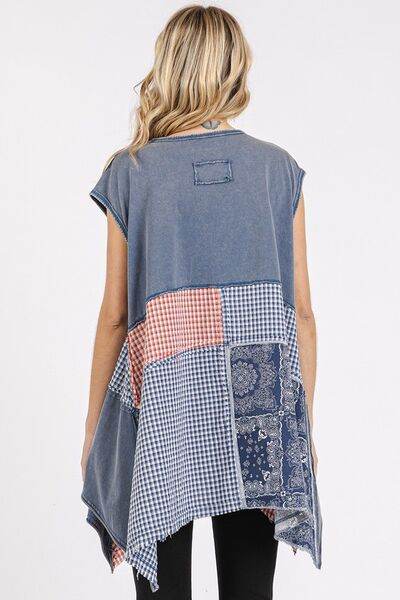 Mittoshop Patchwork Mineral Washed Round Neck Cap Sleeve Top - Shop Style & More | Fresh Looks, Everyday Deals & Free Shipping