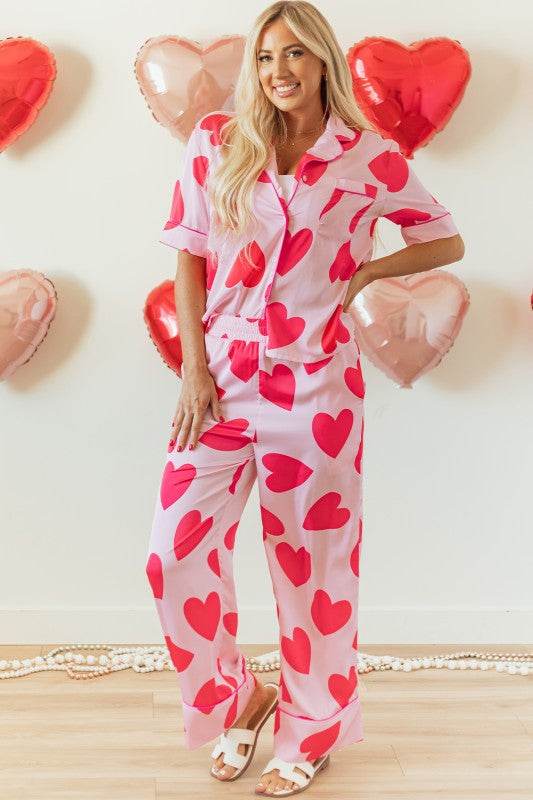 Heart Valentines Short Sleeve Pants Pajamas Set - Shop Style & More | Fresh Looks, Everyday Deals & Free Shipping