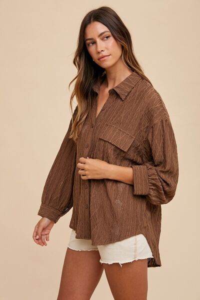 Annie Wear Openwork Button Down Drop Shoulder Shirt - Shop Style & More | Fresh Looks, Everyday Deals & Free Shipping