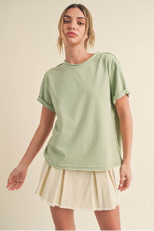 Aemi + Co Exposed Seam Round Neck Short Sleeve T-Shirt - Shop Style & More | Fresh Looks, Everyday Deals & Free Shipping