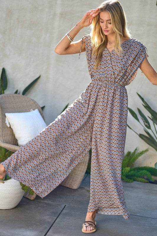 Printed V-Neck Sleeveless Jumpsuit - Shop Style & More | Fresh Looks, Everyday Deals & Free Shipping