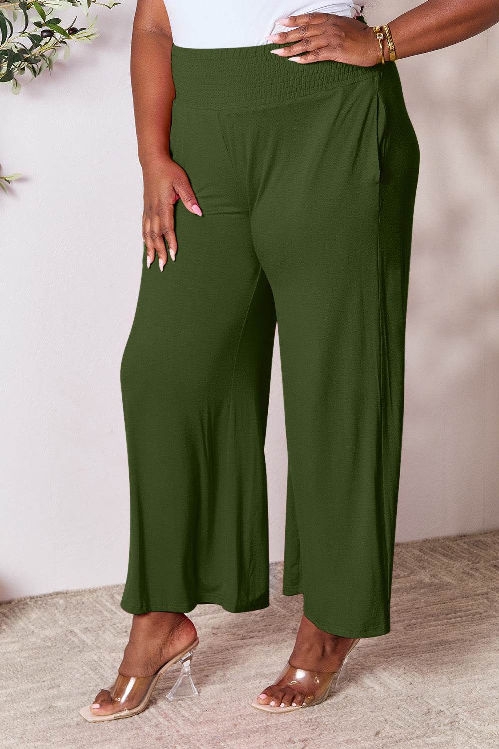 Basic Bae Full Size Smocked Wide Waistband Wide Leg Pants - Shop Style & More | Fresh Looks, Everyday Deals & Free Shipping