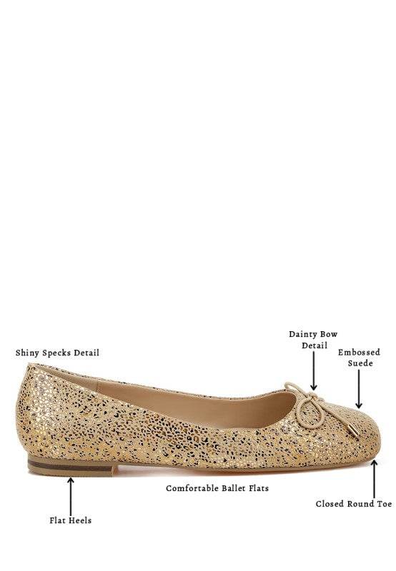 Apollon Bow Detail Foil Print Suede Ballerinas - Shop Style & More | Fresh Looks, Everyday Deals & Free Shipping