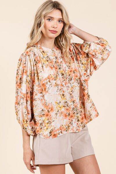 Mittoshop Flower Print Batwing Sleeve Button Down Blouse - Shop Style & More | Fresh Looks, Everyday Deals & Free Shipping