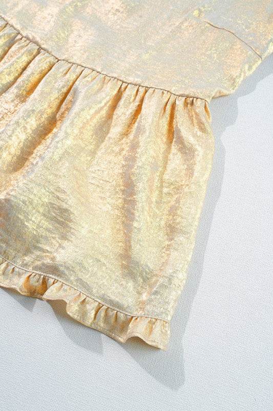 Metallic Frilled V Neck Puff Sleeve Babydoll Blous - Shop Style & More | Fresh Looks, Everyday Deals & Free Shipping