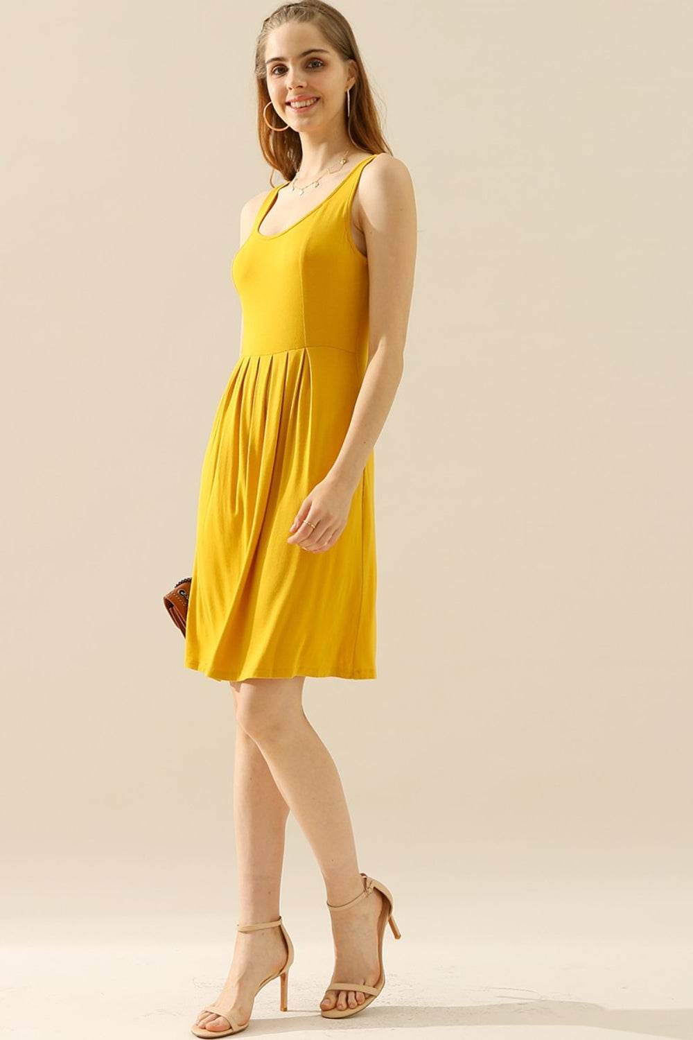 Doublju Full Size Round Neck Ruched Sleeveless Dress with Pockets - Shop Style & More | Fresh Looks, Everyday Deals & Free Shipping