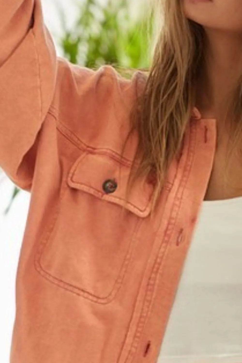 BiBi Washed Button Up Shacket with Chest Pockets - Shop Style & More | Fresh Looks, Everyday Deals & Free Shipping