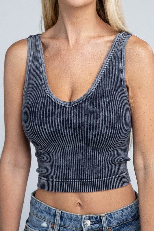 2-Way Neckline Washed Ribbed Cropped Tank Top - Shop Style & More | Fresh Looks, Everyday Deals & Free Shipping