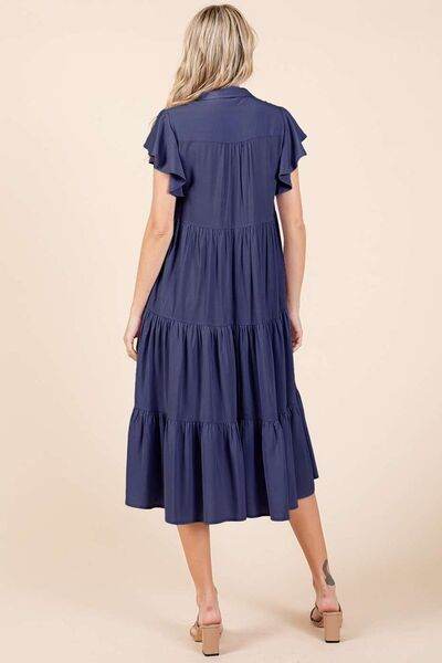 Mittoshop Ruffle Sleeve Collared V Neck Tiered Midi Dress - Shop Style & More | Fresh Looks, Everyday Deals & Free Shipping