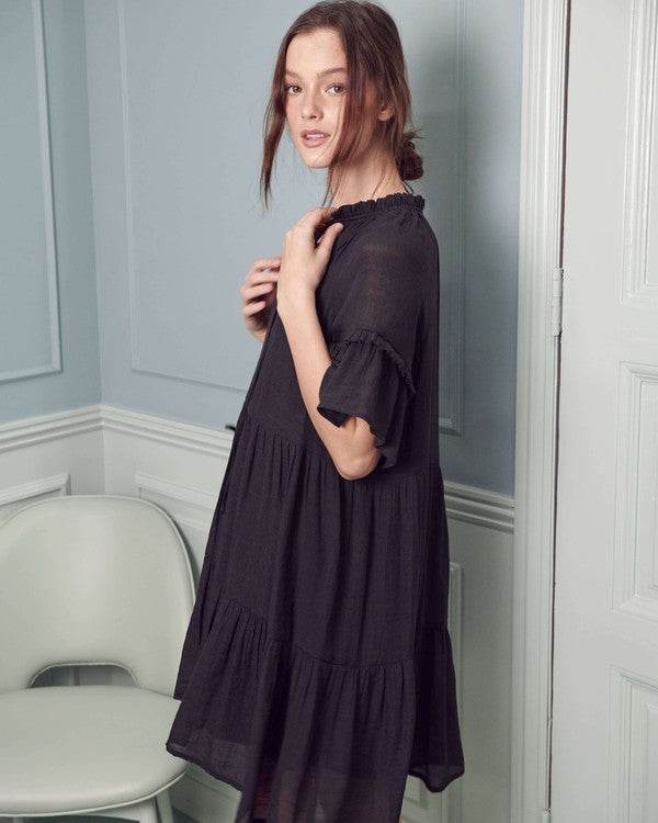 Ruffled neck tiered mini dress PLUS - Shop Style & More | Fresh Looks, Everyday Deals & Free Shipping