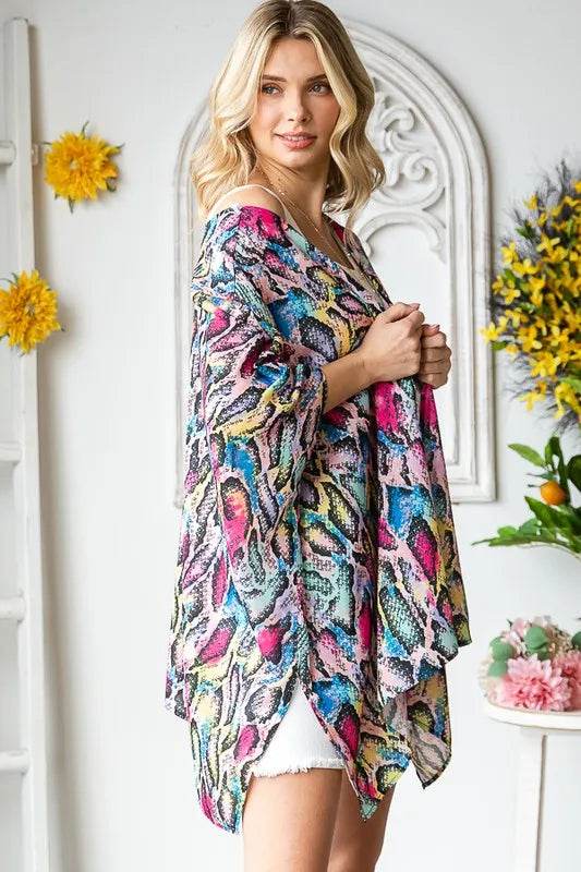 Heimish Full Size Multi Color Snake Open Cardigan Plus Size - Shop Style & More | Fresh Looks, Everyday Deals & Free Shipping